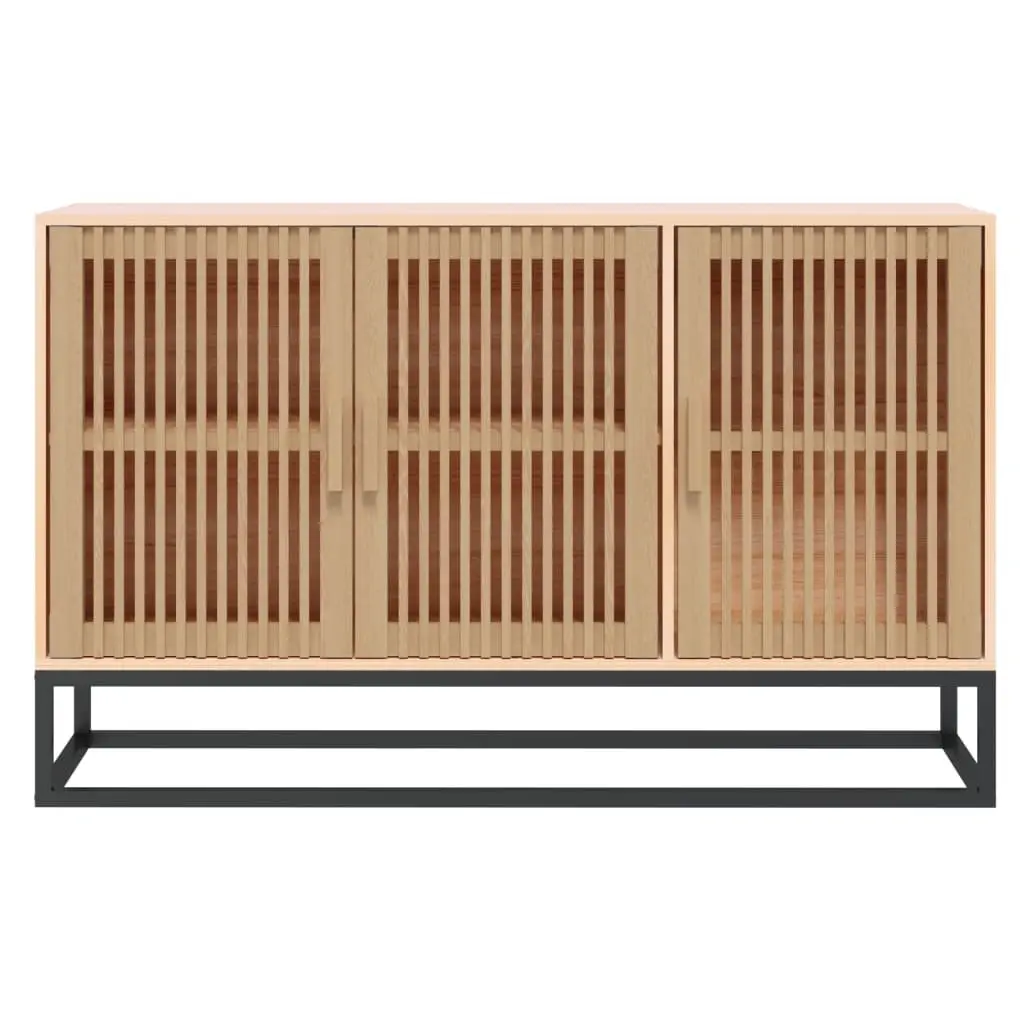 Brown Sideboard Storage Cabinet Engineered Wood Iron Legs 105x30x65cm