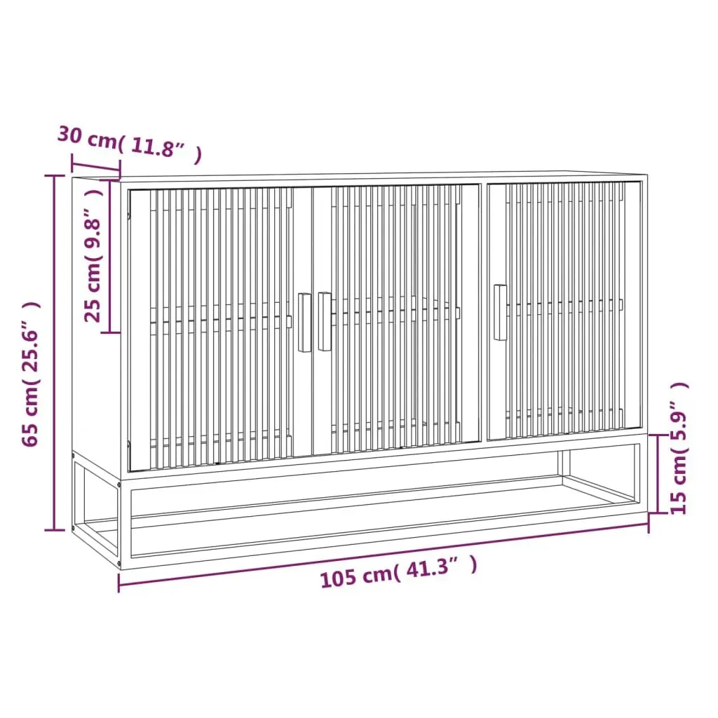 Brown Sideboard Storage Cabinet Engineered Wood Iron Legs 105x30x65cm
