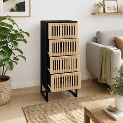 Black Highboard Storage Cabinet Engineered Wood Furniture Tall Display Unit