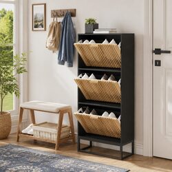 Shoe Cabinet Black Engineered Wood Storage Organiser Cupboard Rack Display Unit