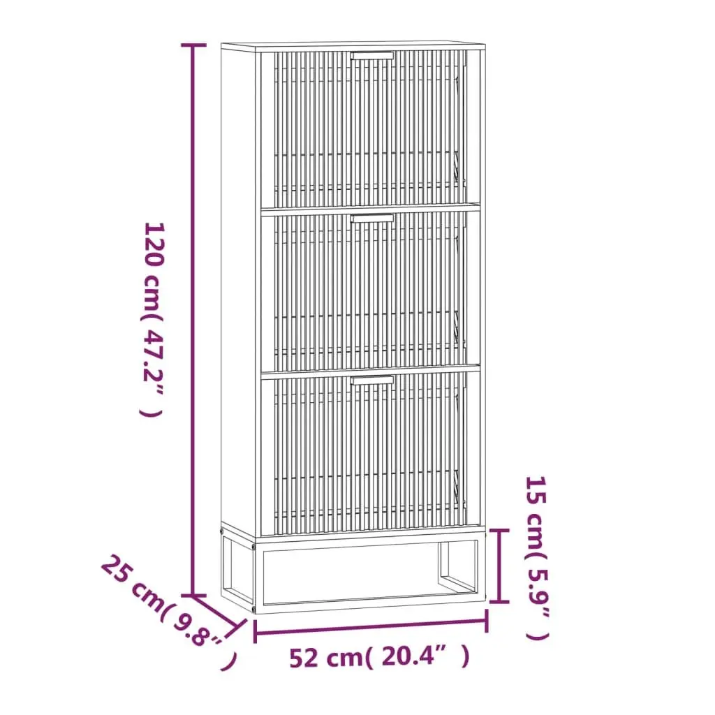 Shoe Organiser Black Engineered Wood Display Unit with Ample Storage and Stable Iron Legs 52W x 25D x 120H cm