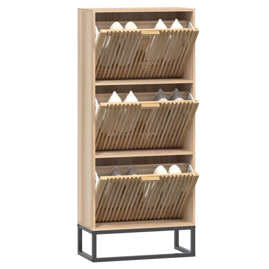 Shoe Cabinet Brown 52x25x120cm Engineered Wood Organiser Storage Unit