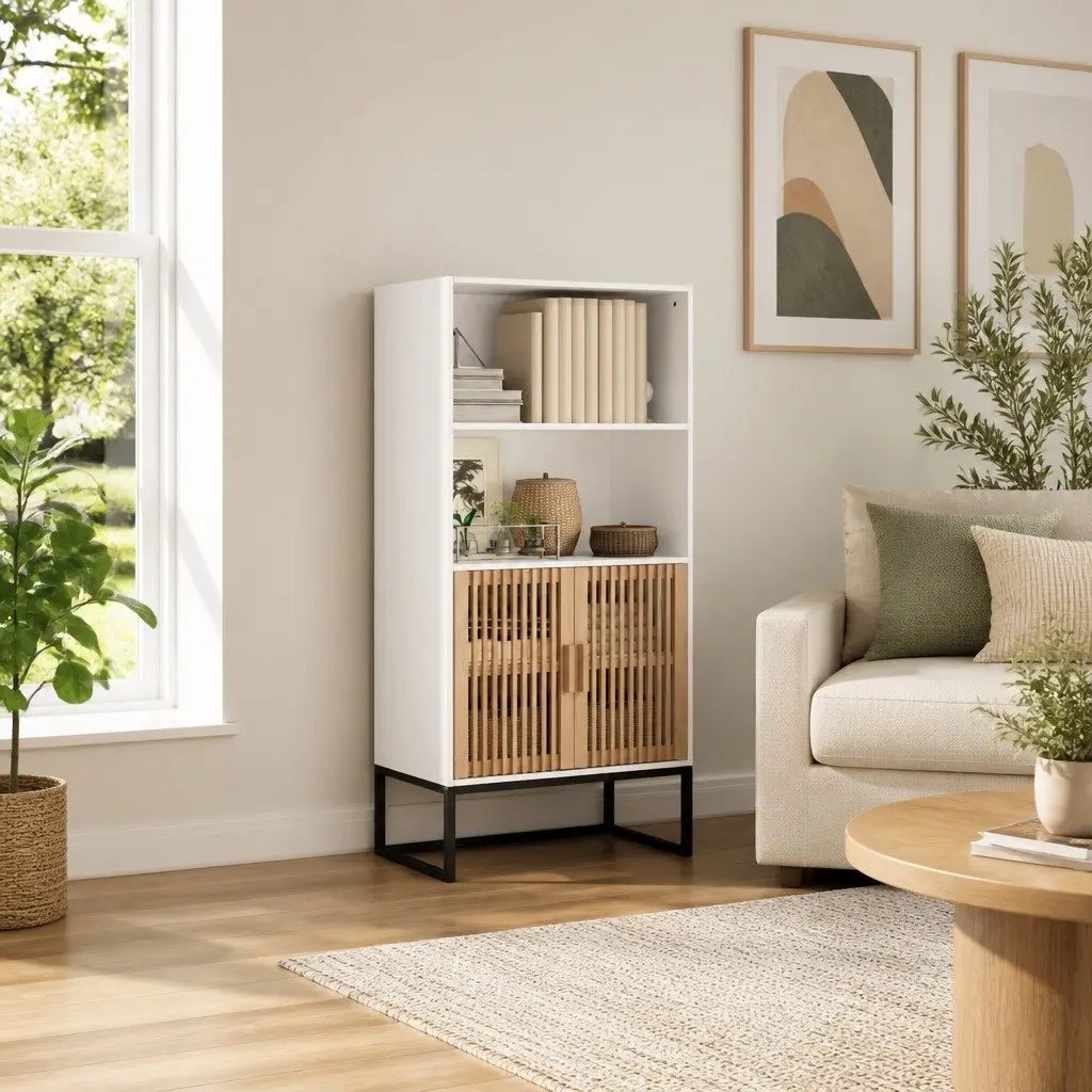Highboard Storage Cabinet White 60x35x125 cm Engineered Wood Sideboard