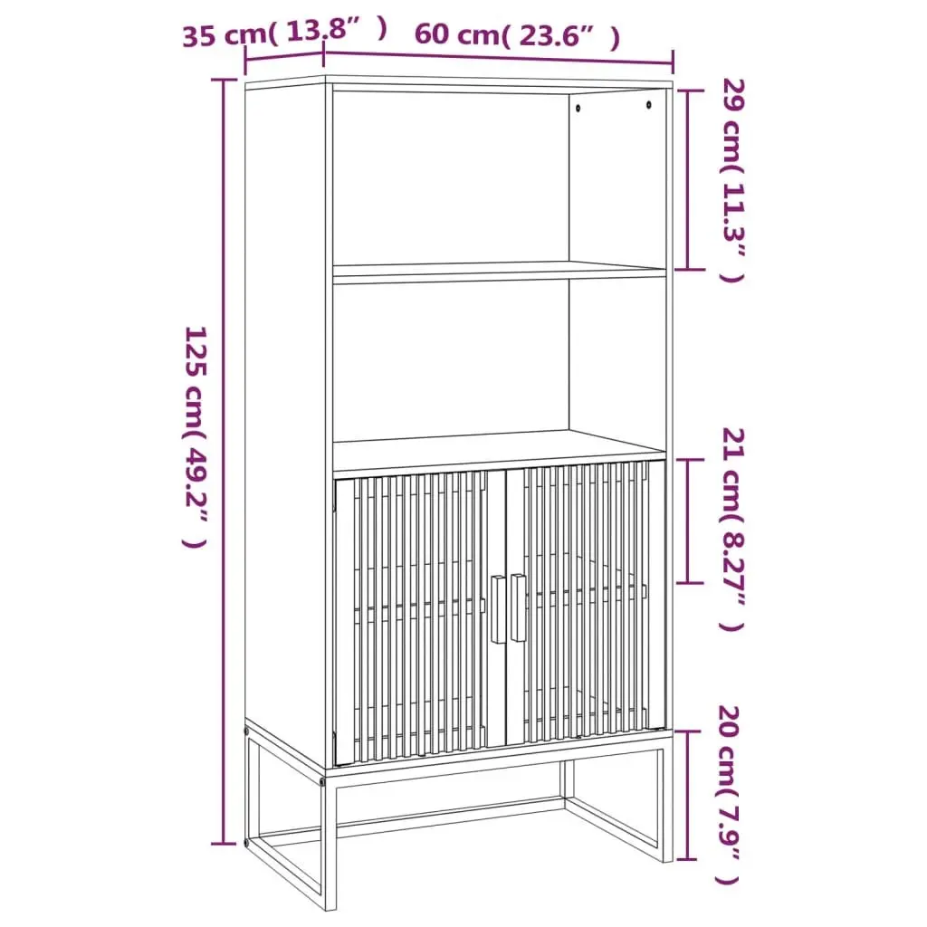 Highboard Storage Cabinet White 60x35x125 cm Engineered Wood Sideboard