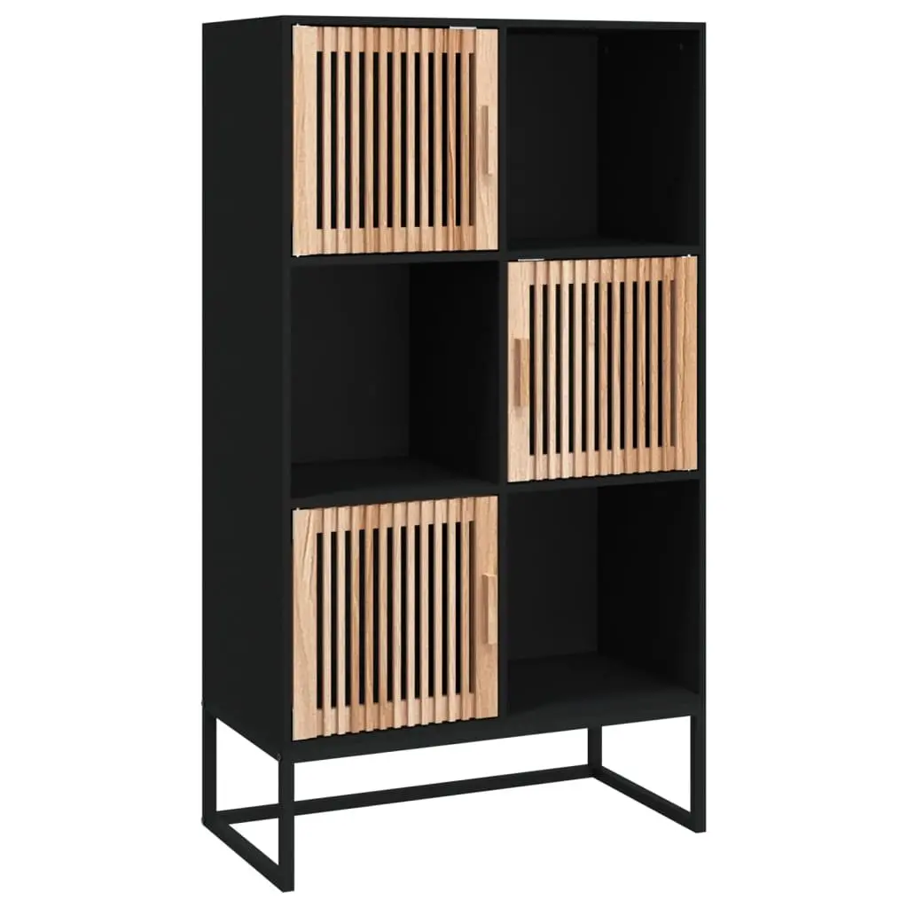 Storage Highboard Cabinet Black 70x35x125cm Engineered Wood 3 Door Sideboard