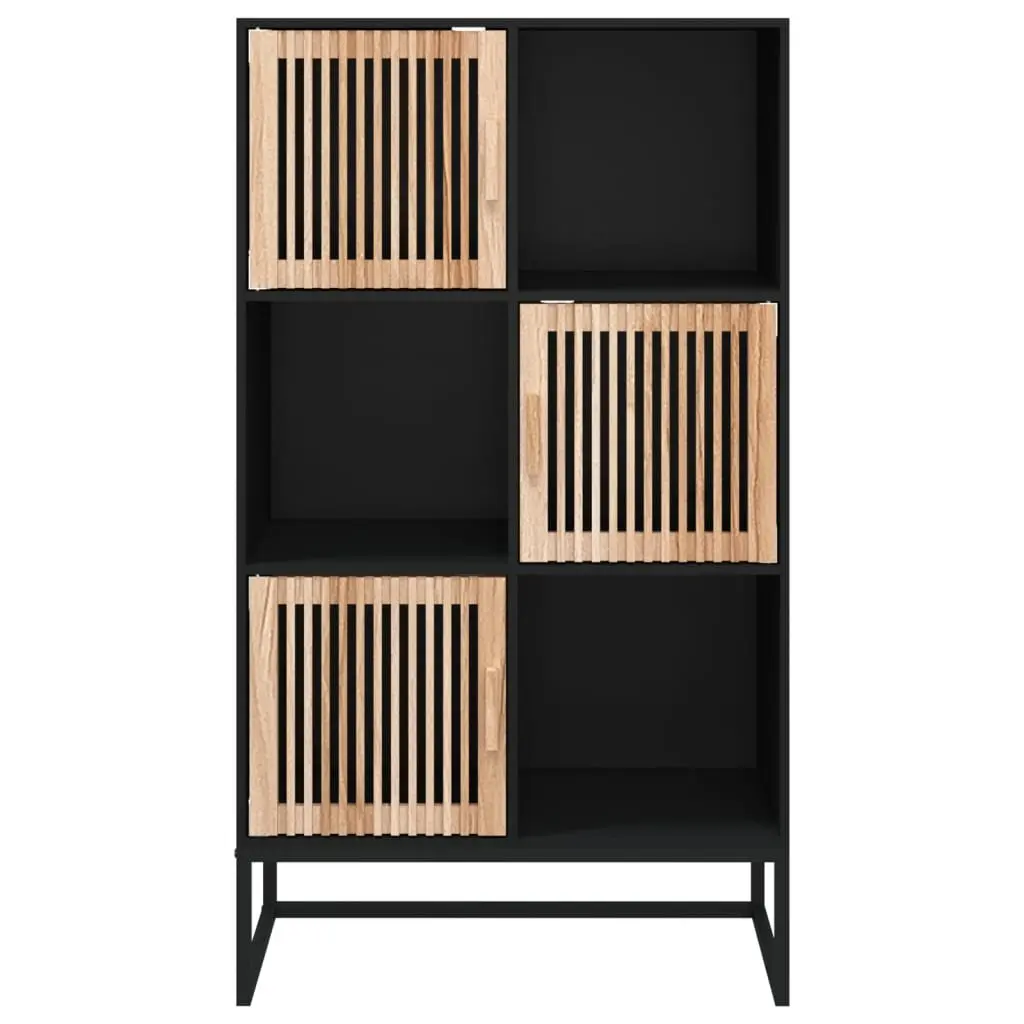 Storage Highboard Cabinet Black 70x35x125cm Engineered Wood 3 Door Sideboard