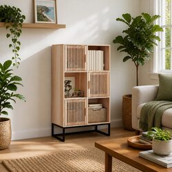 Brown Highboard Storage Cabinet 70x35x125cm - Easy Assembly