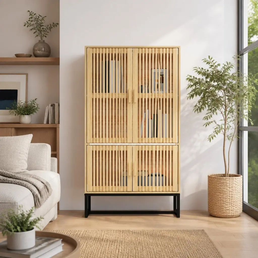 Storage Highboard Cabinet Brown 70x35x125cm Engineered Wood Scandinavian Style