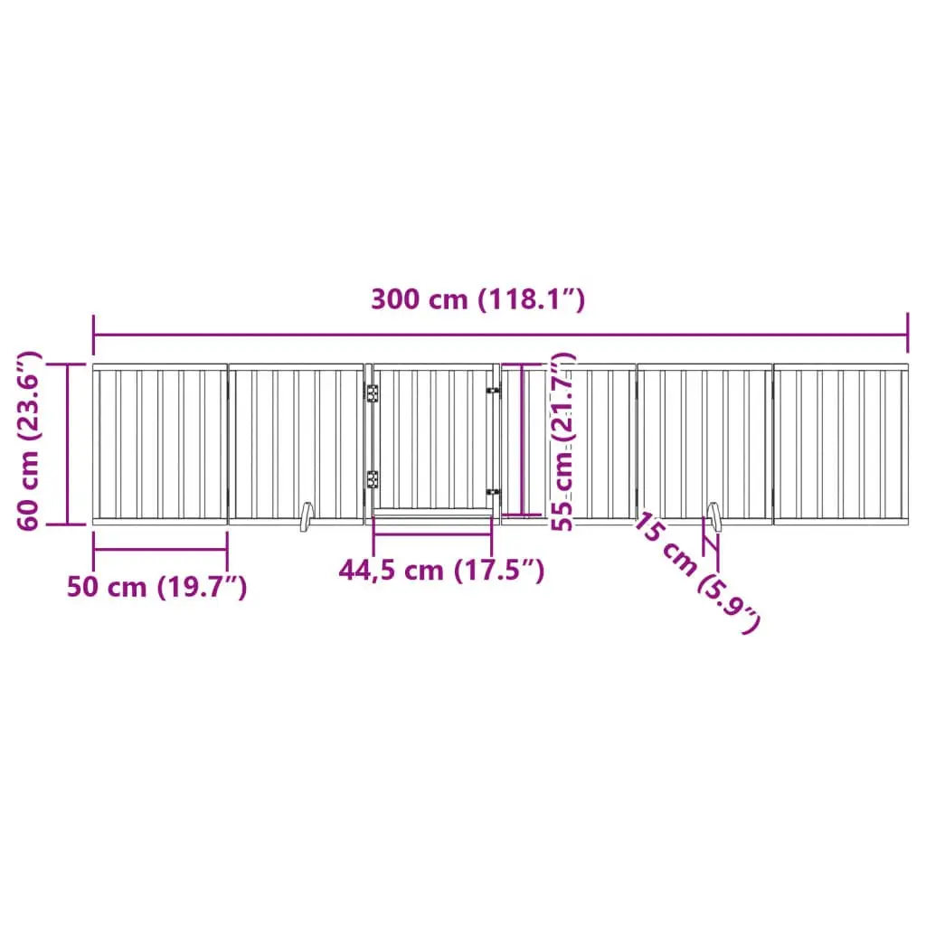 Dog Gate Brown 6 Panel Foldable Poplar Wood Pet Barrier with Door Lock Safety Indoor