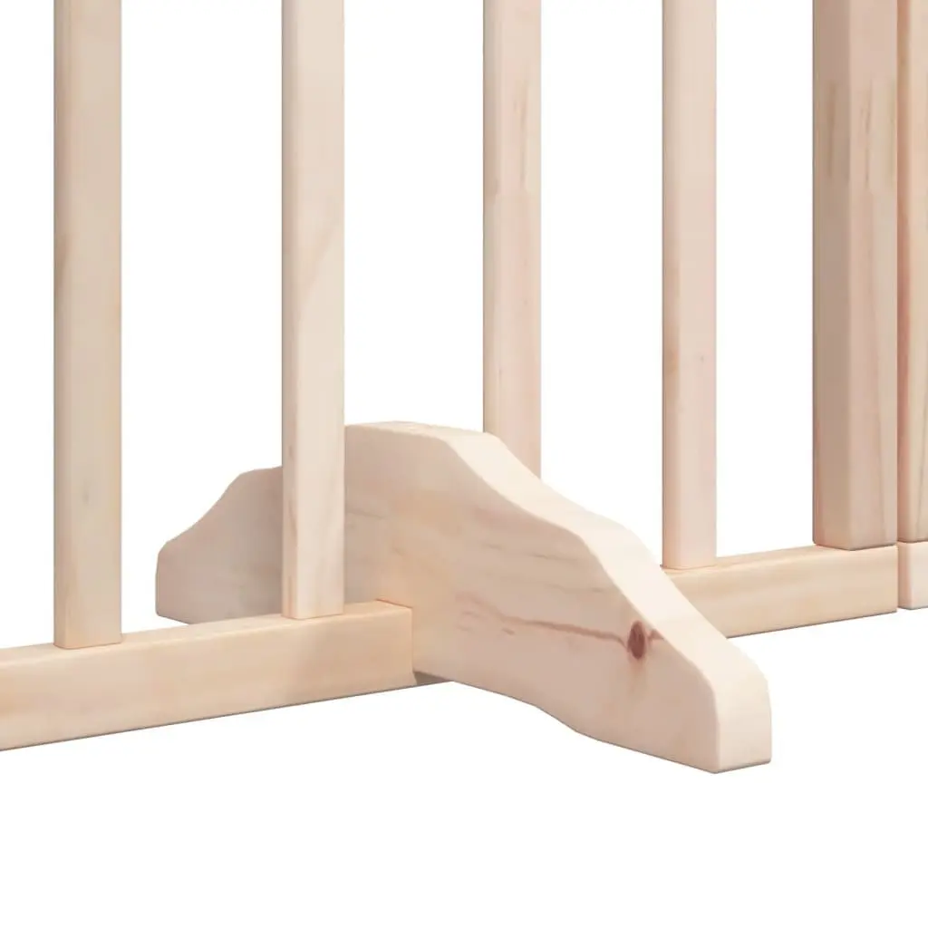 Dog Gate Brown 6 Panel Foldable Poplar Wood Pet Barrier with Door Lock Safety Indoor