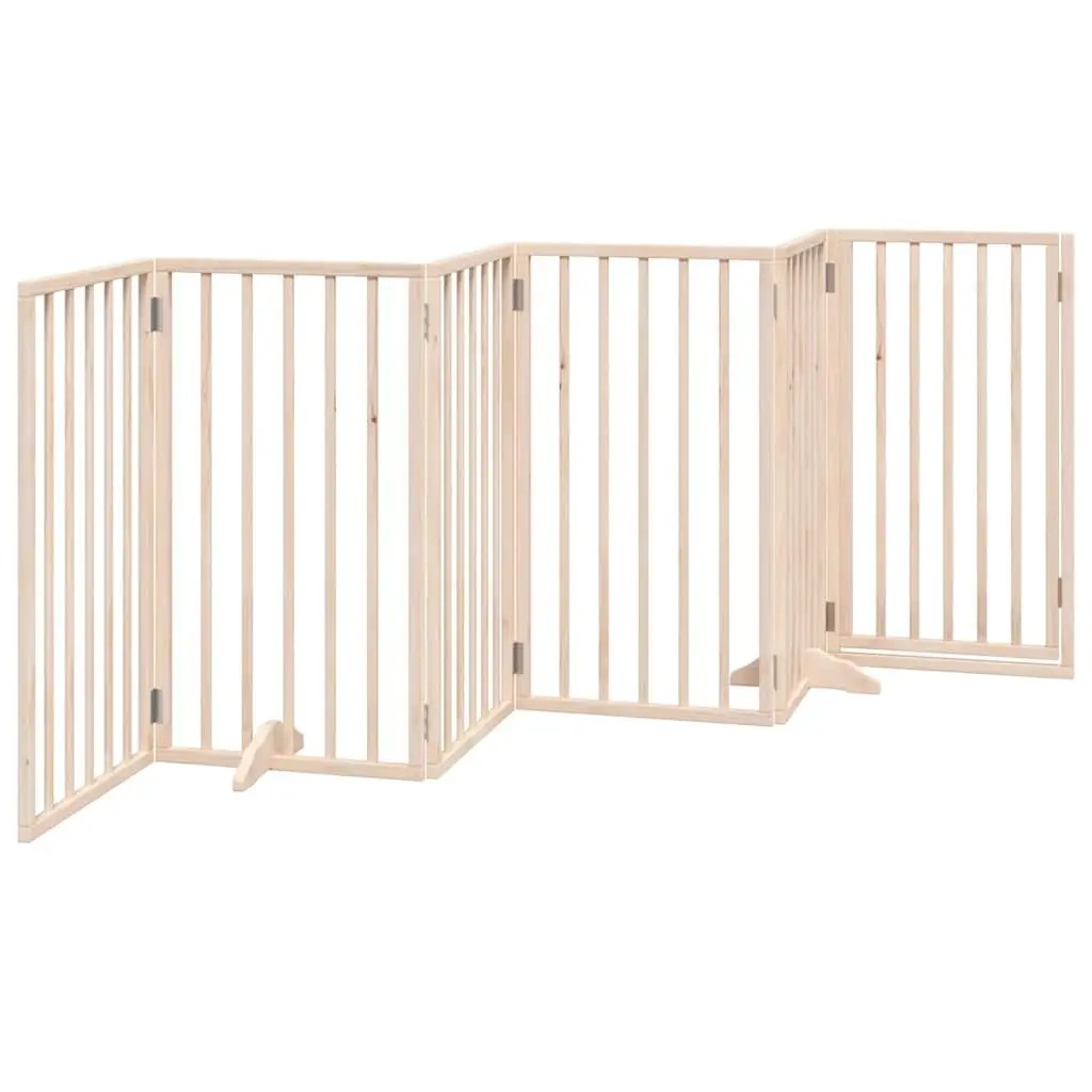 Dog Gate Brown 6 Panels Foldable Poplar Wood Safety Enclosure with Door
