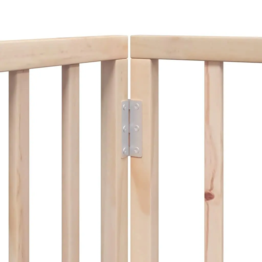 Dog Gate Brown 6 Panels Foldable Poplar Wood Safety Enclosure with Door