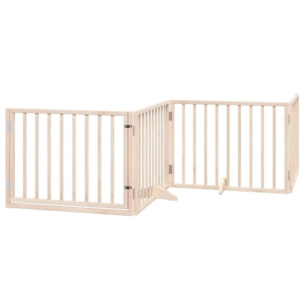 Dog Gate Brown 4 Panels Foldable Poplar Wood Safety Barrier with Door Lock