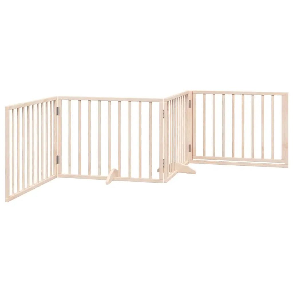 Dog Gate Brown 4 Panels Foldable Poplar Wood Safety Barrier with Door Lock