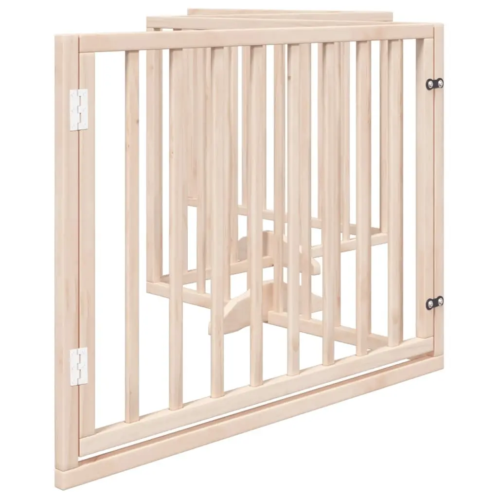 Dog Gate Brown 4 Panels Foldable Poplar Wood Safety Barrier with Door Lock