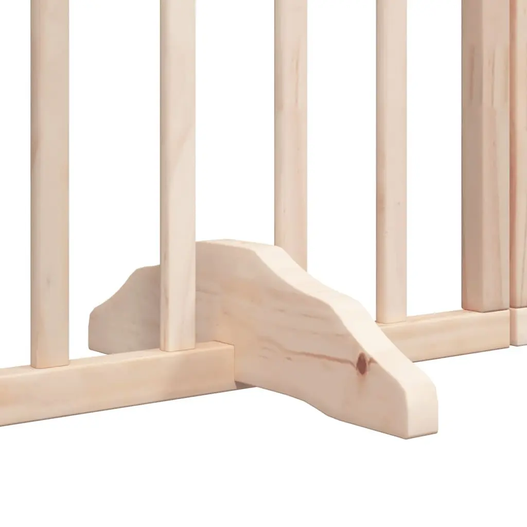 Dog Gate Brown 4 Panels Foldable Poplar Wood Safety Barrier with Door Lock