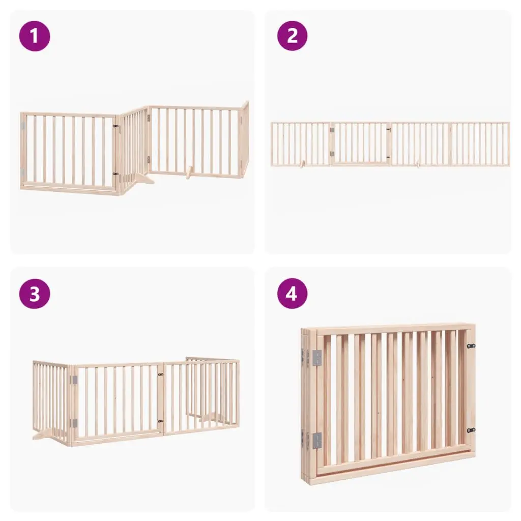 Dog Gate Brown 4 Panels Foldable Poplar Wood Safety Barrier with Door Lock