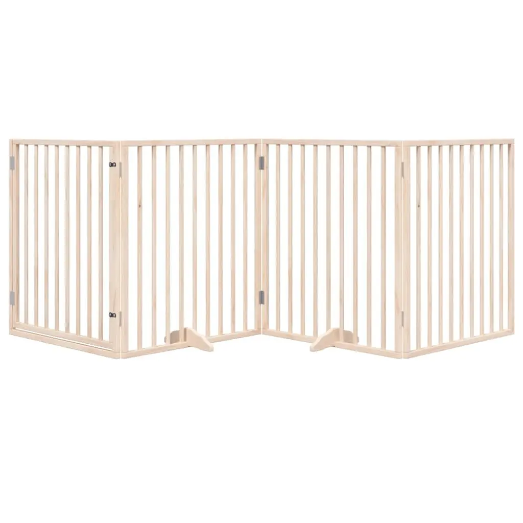 Dog Gate Brown 320cm Foldable 4 Panels Poplar Wood Pet Safety Barrier Door Enclosure