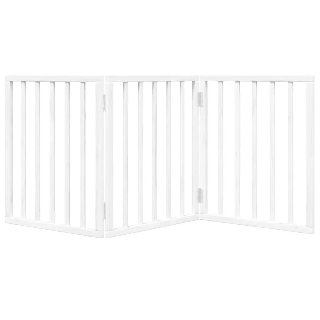 Dog Gate White 150cm Foldable 3 Panels Poplar Wood Pet Safety Barrier