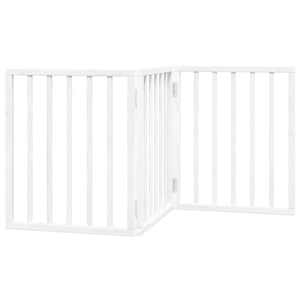 Dog Gate White 150cm Foldable 3 Panels Poplar Wood Pet Safety Barrier