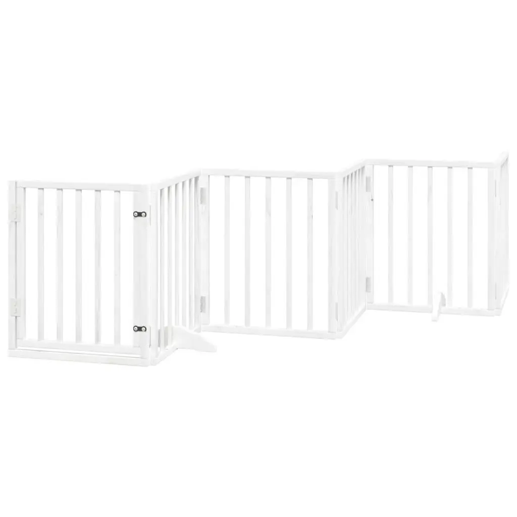Dog Gate White Foldable 6 Panels Poplar Wood Safety Barrier with Door Lock