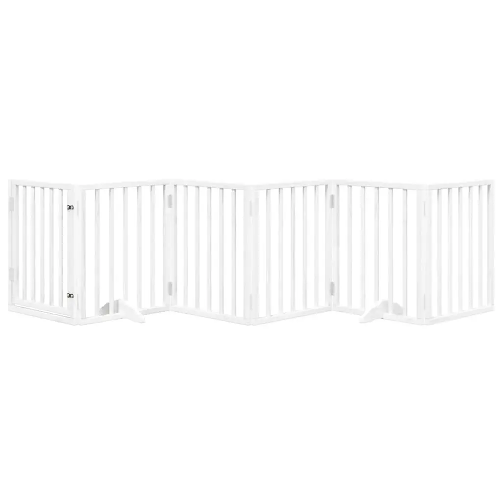 Dog Gate White Foldable 6 Panels Poplar Wood Safety Barrier with Door Lock