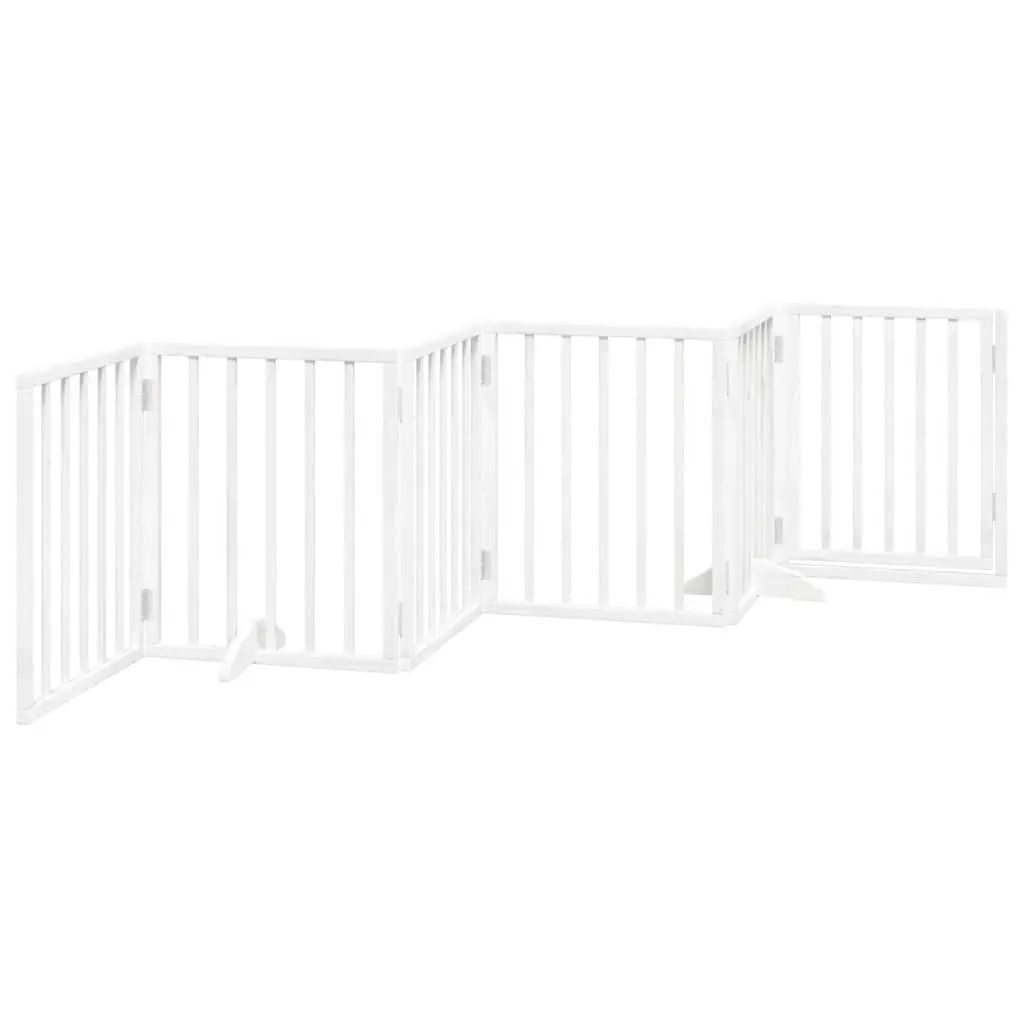 Dog Gate White Foldable 6 Panels Poplar Wood Safety Barrier with Door Lock