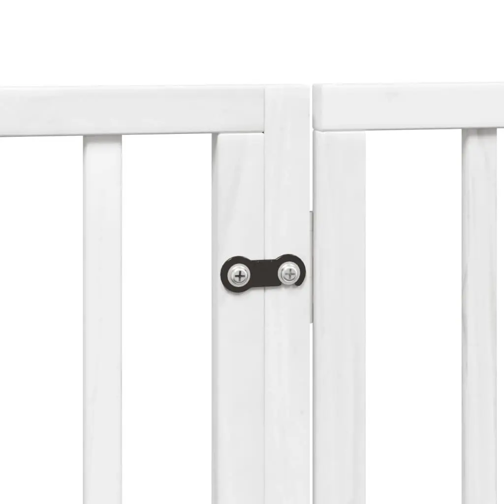Dog Gate White Foldable 6 Panels Poplar Wood Safety Barrier with Door Lock