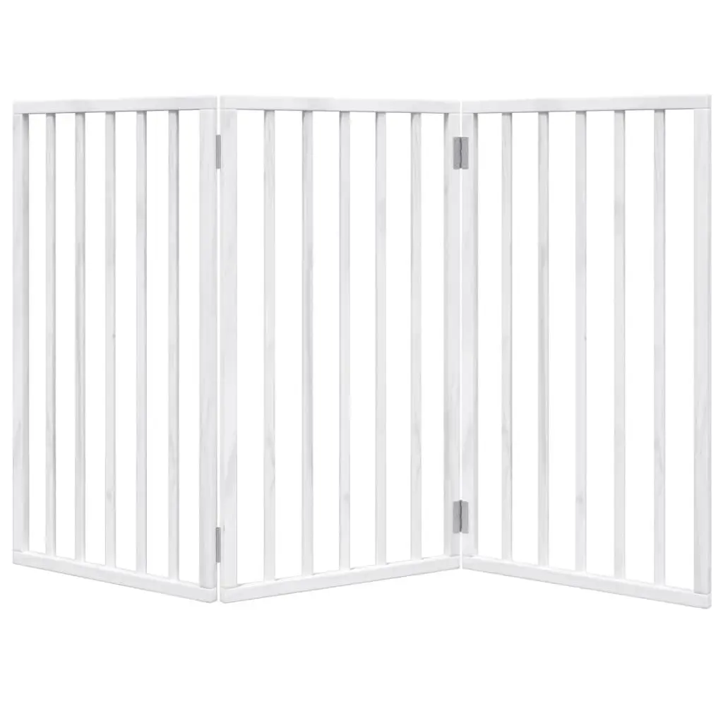 Dog Gate White 150cm 3 Panels Foldable Poplar Wood Pet Safety Barrier