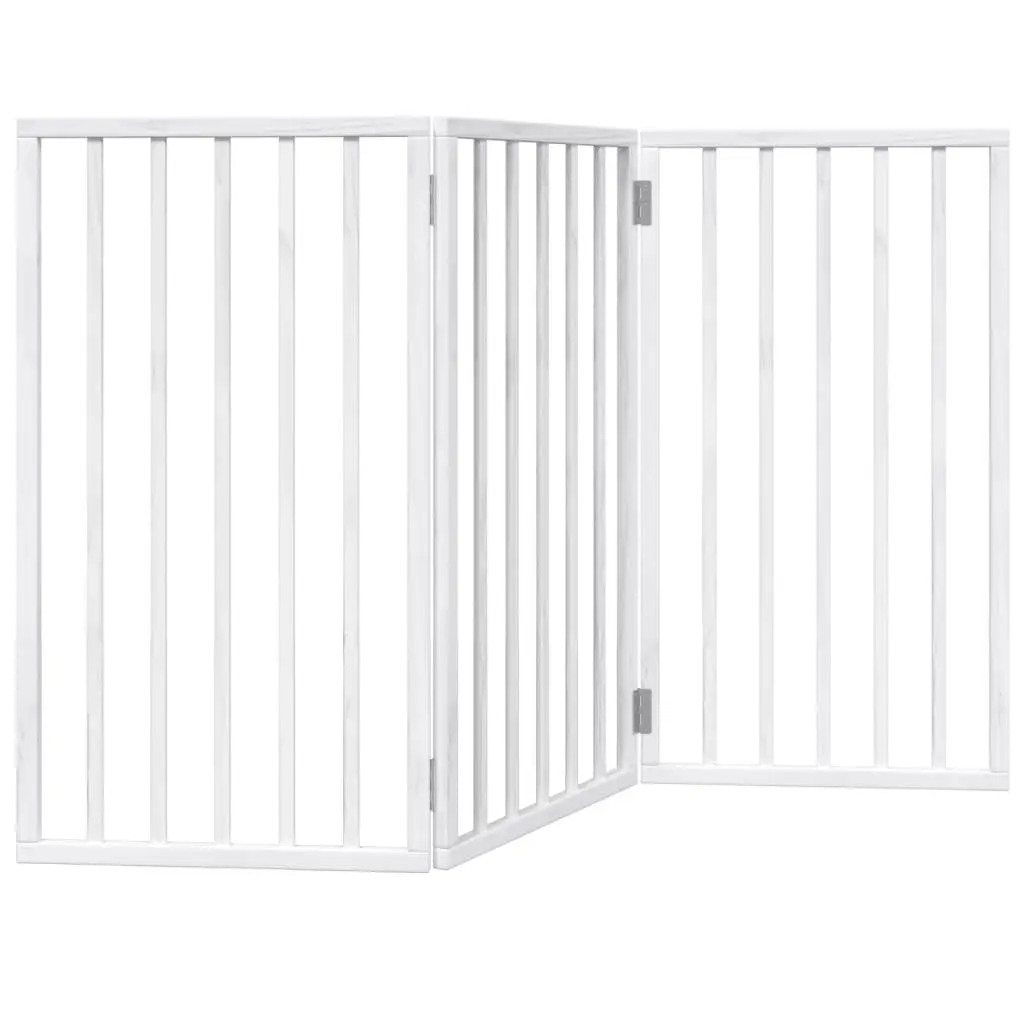 Dog Gate White 150cm 3 Panels Foldable Poplar Wood Pet Safety Barrier