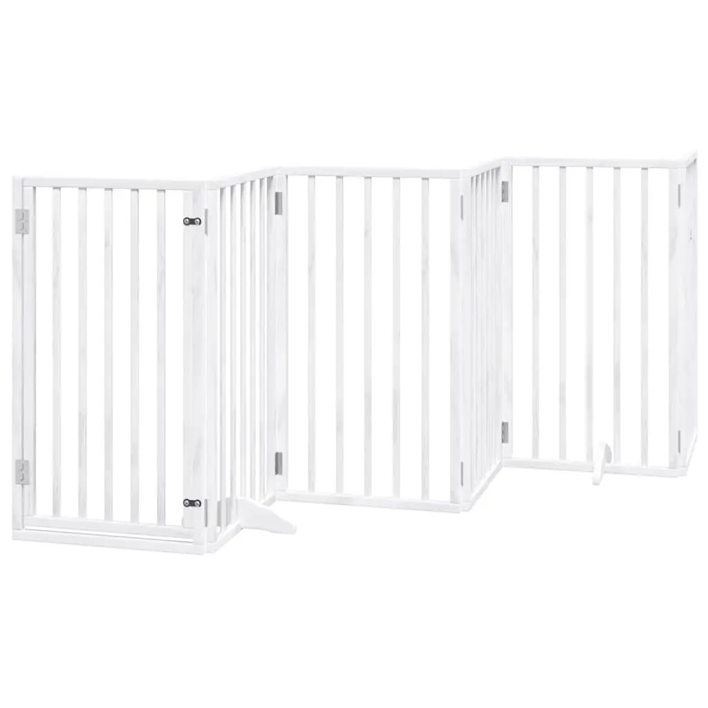 Dog Gate White 6 Panels Foldable Poplar Wood Safety Barrier Enclosure