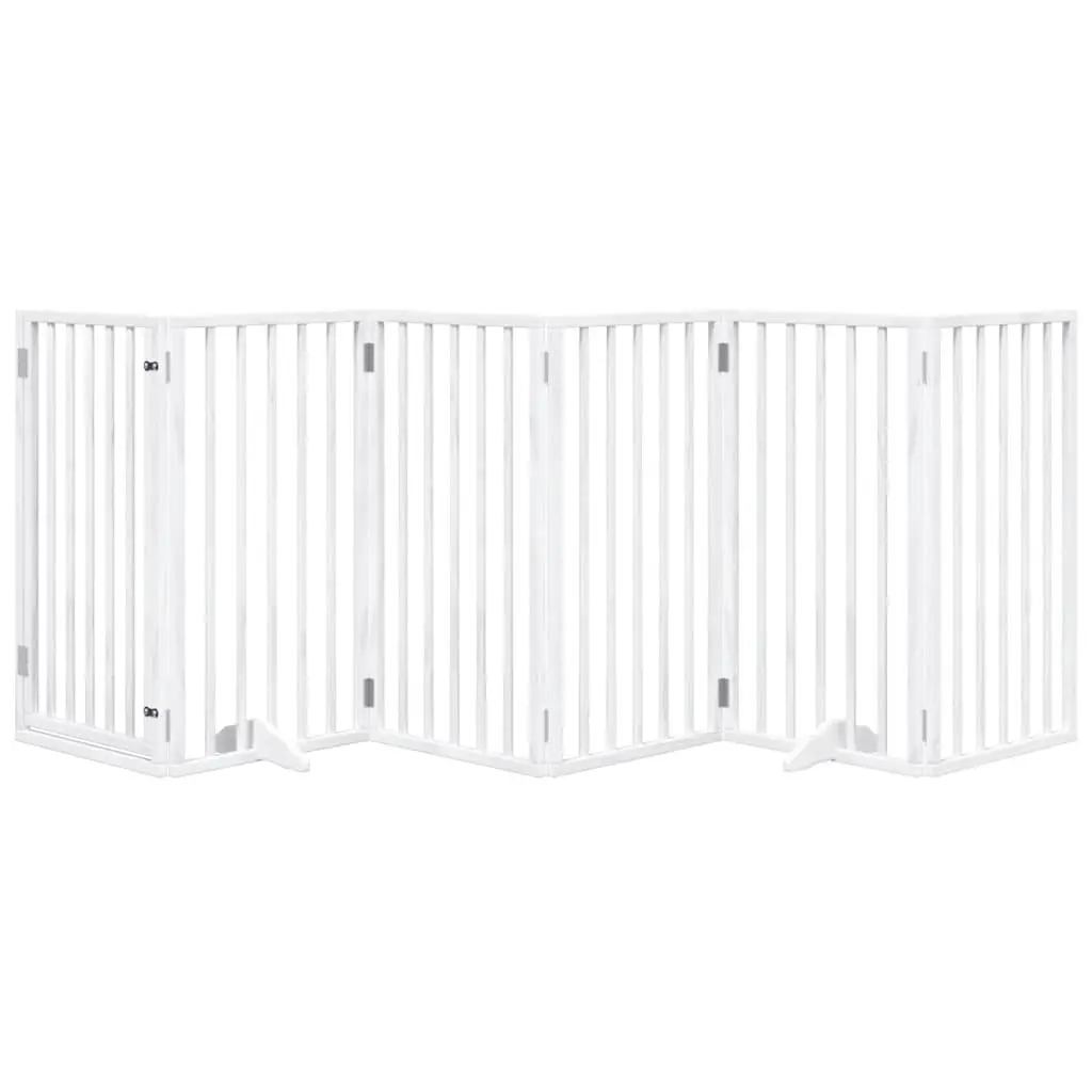 Dog Gate White 6 Panels Foldable Poplar Wood Safety Barrier Enclosure