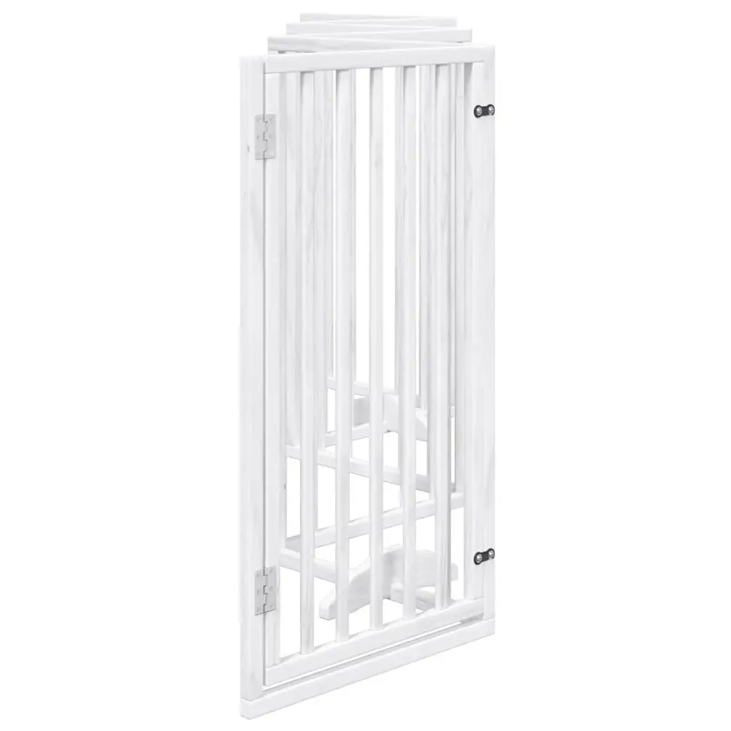 Dog Gate White 6 Panels Foldable Poplar Wood Safety Barrier Enclosure
