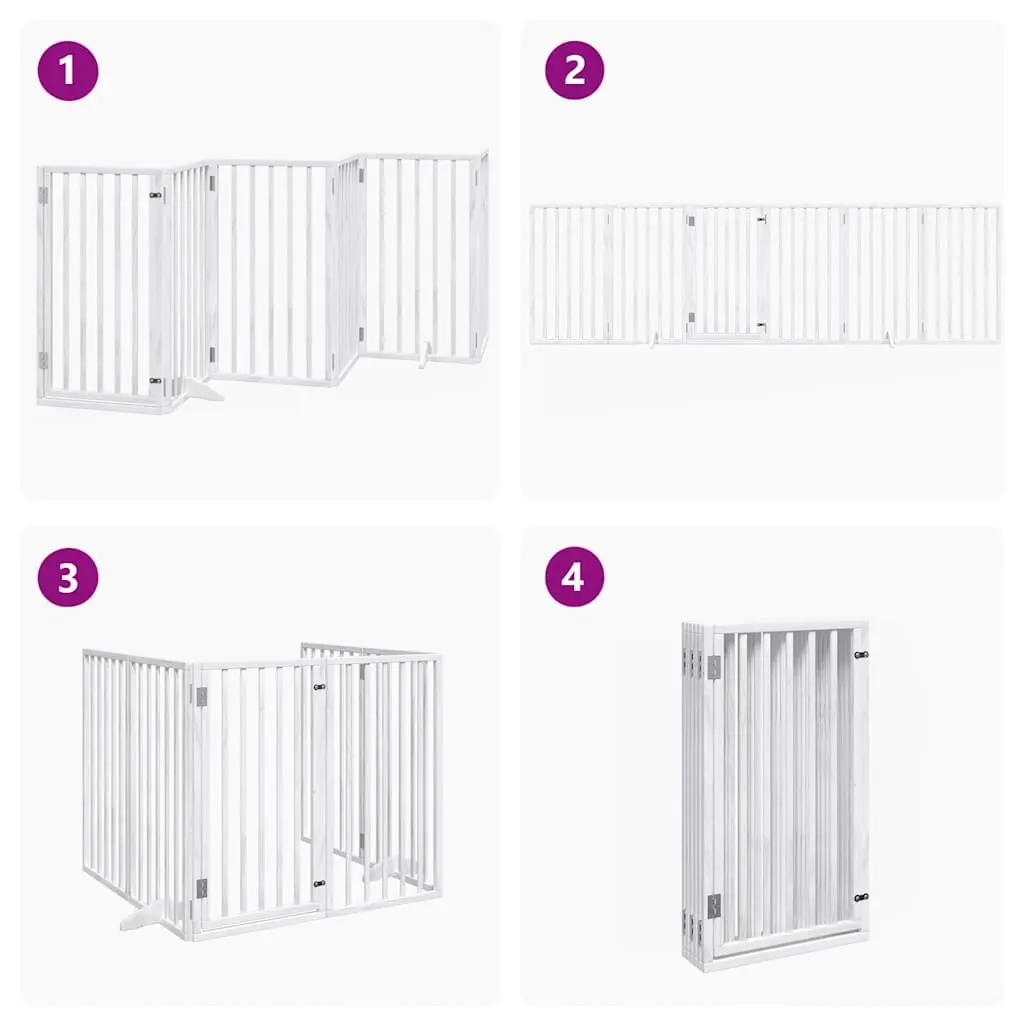 Dog Gate White 6 Panels Foldable Poplar Wood Safety Barrier Enclosure