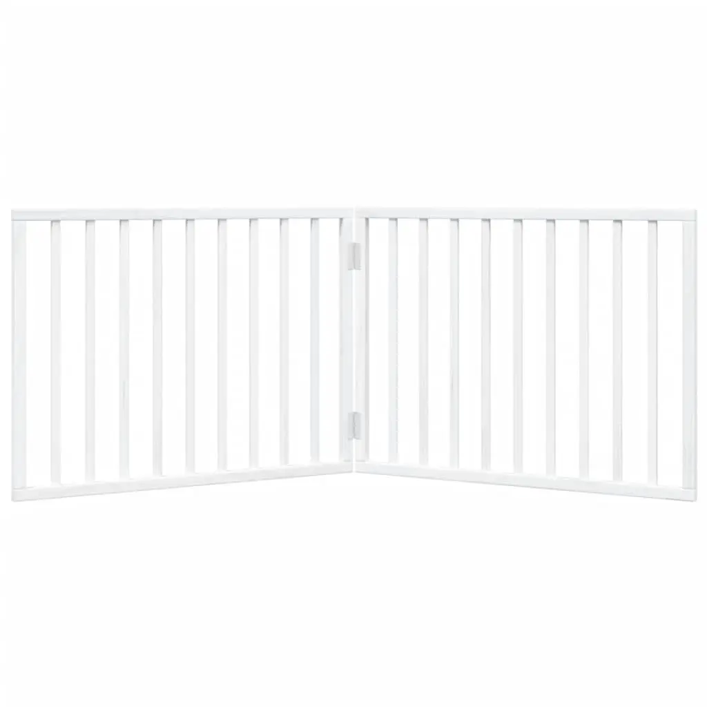 Dog Gate White 160cm Foldable 2 Panels Poplar Wood Pet Safety Barrier