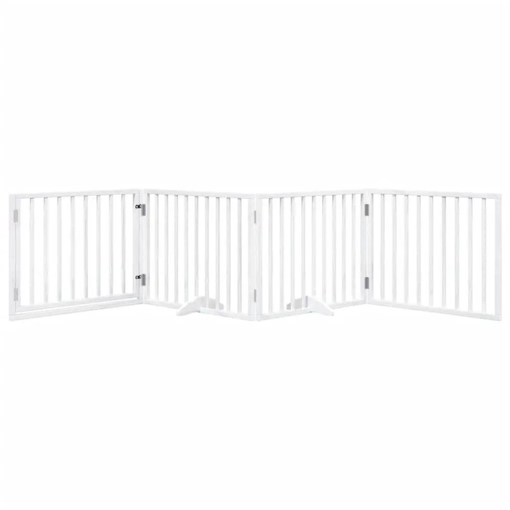 Foldable Dog Gate White 4 Panels Poplar Wood Pet Safety Barrier with Door Panel and Locks