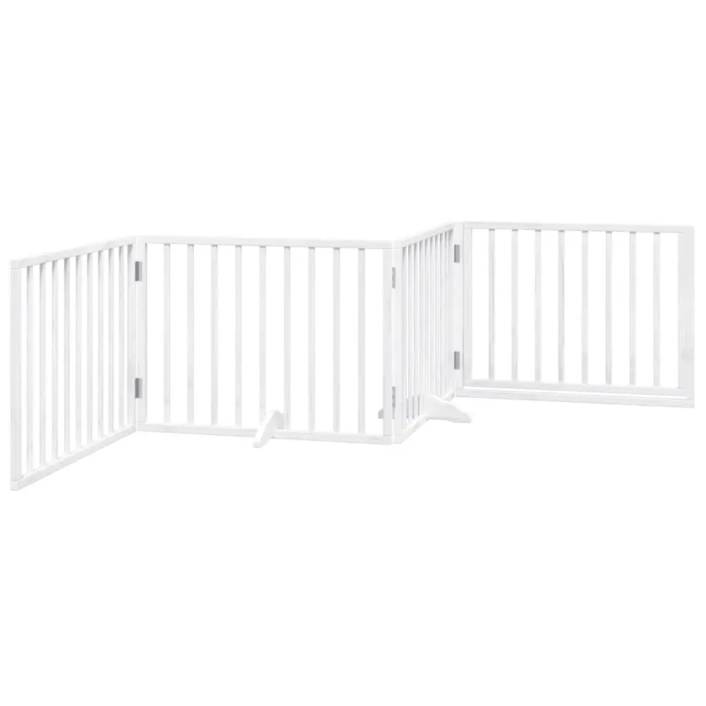 Foldable Dog Gate White 4 Panels Poplar Wood Pet Safety Barrier with Door Panel and Locks