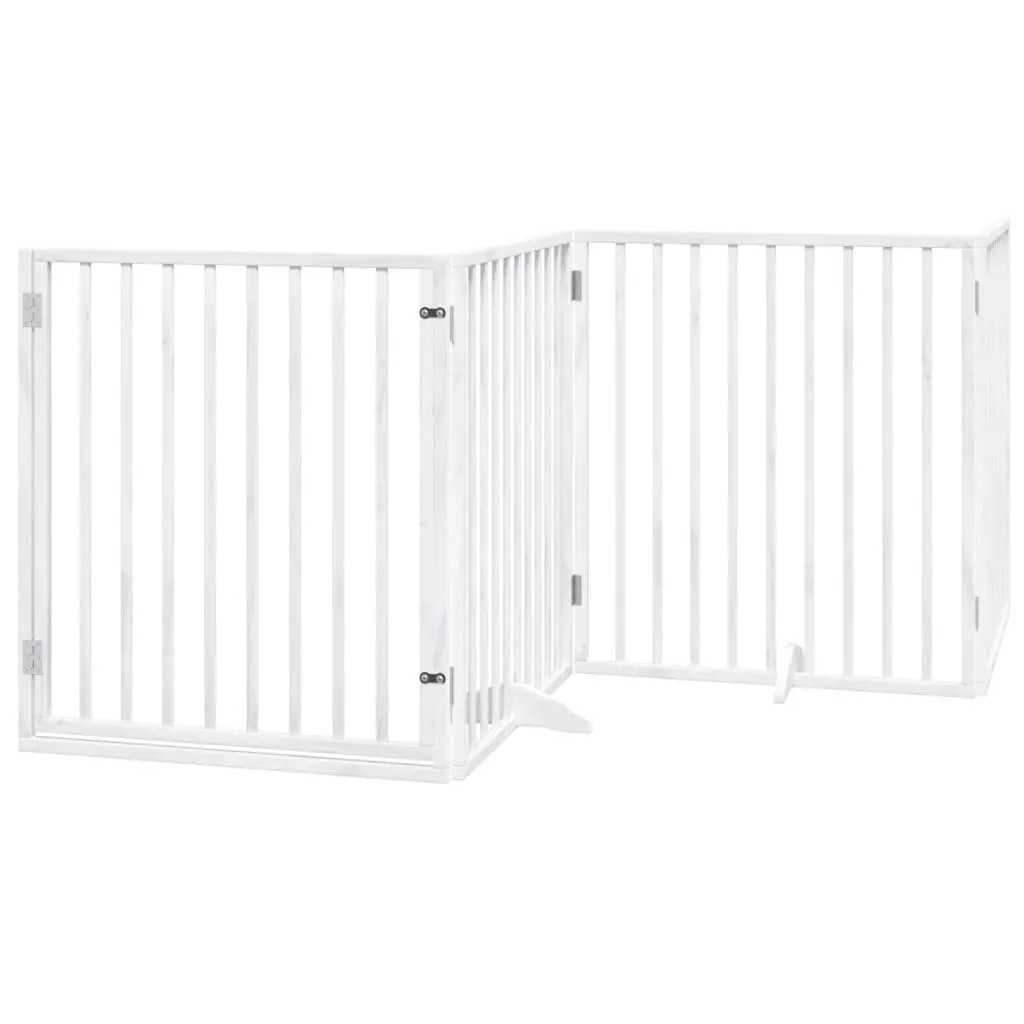 Dog Gate White 4 Panels Foldable Poplar Wood Pet Safety Barrier Door Enclosure