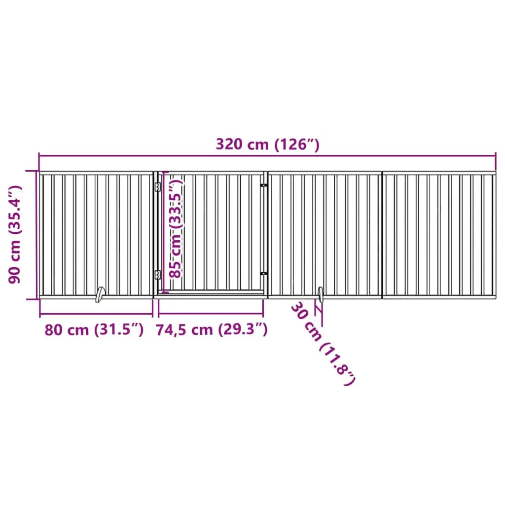 Dog Gate White 4 Panels Foldable Poplar Wood Pet Safety Barrier Door Enclosure