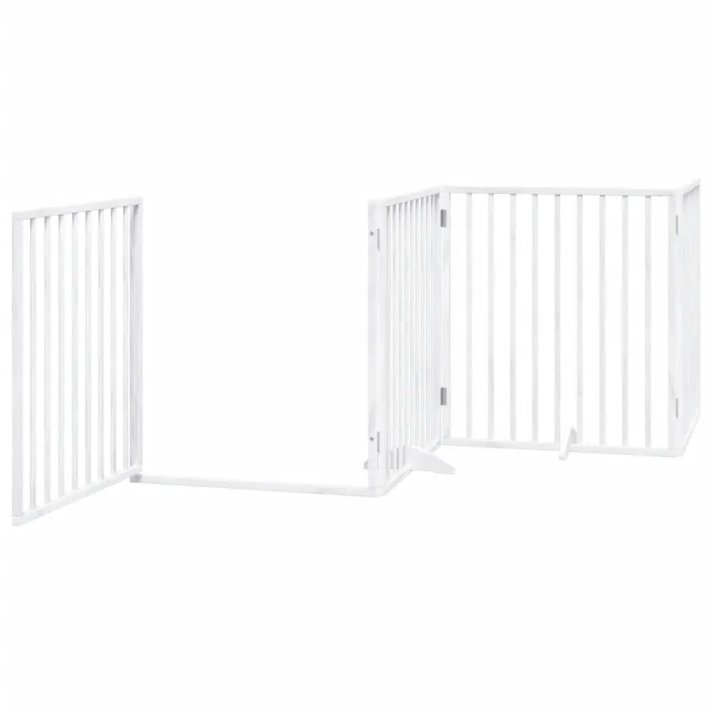Dog Gate White 4 Panels Foldable Poplar Wood Pet Safety Barrier Door Enclosure