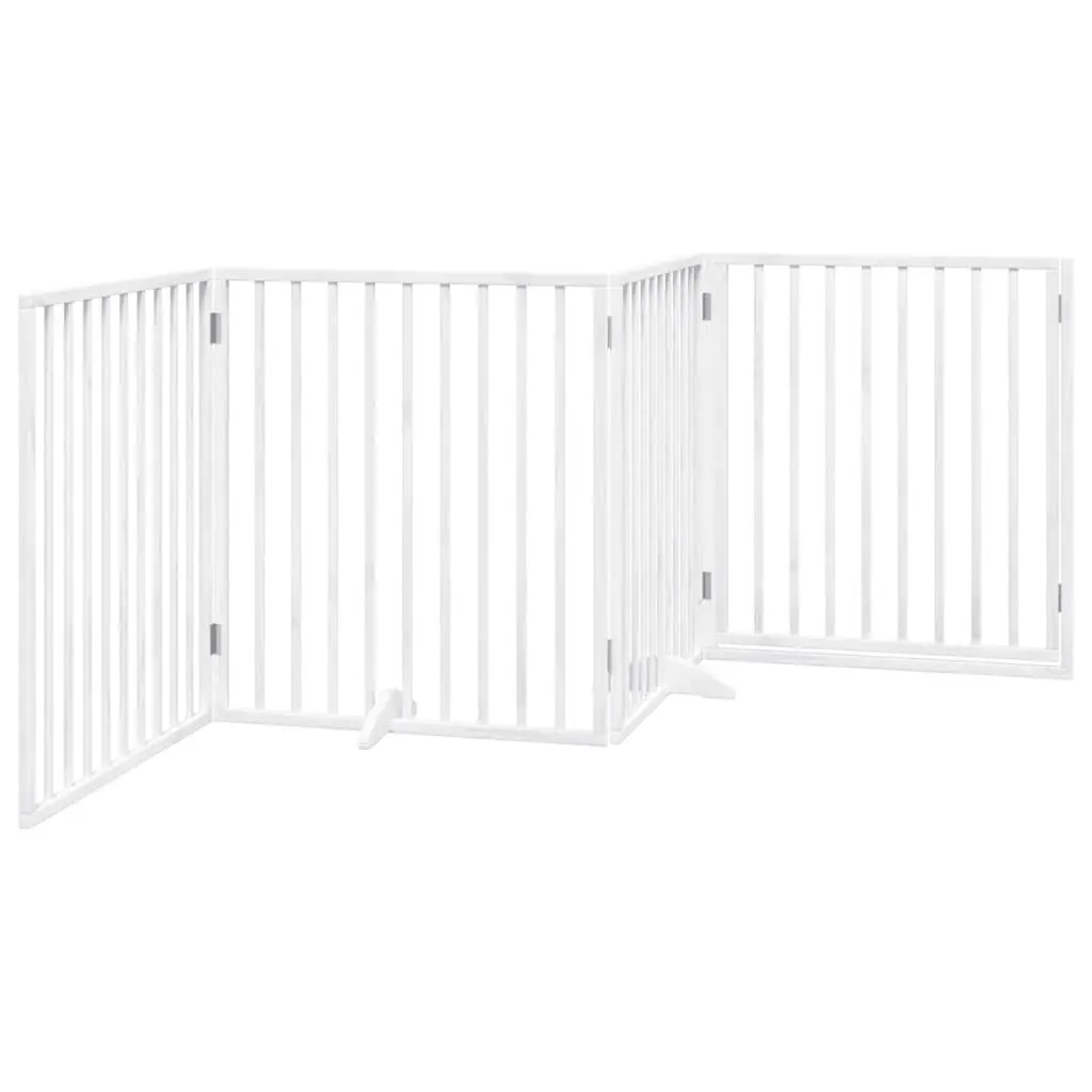 Dog Gate White 4 Panels Foldable Poplar Wood Pet Safety Barrier Door Enclosure