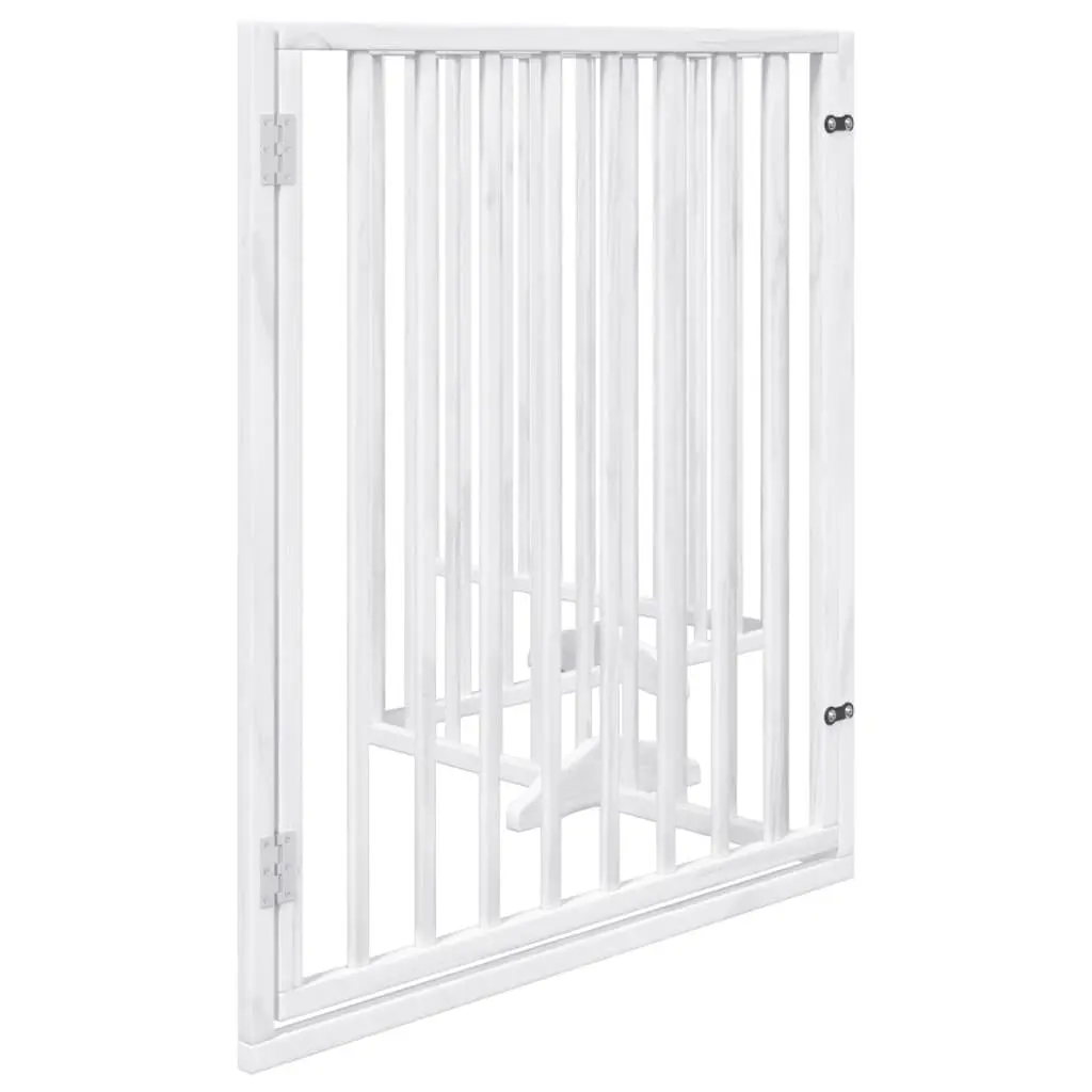 Dog Gate White 4 Panels Foldable Poplar Wood Pet Safety Barrier Door Enclosure