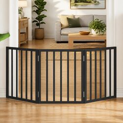 Dog Gate Foldable 3 Panels Black 150cm Poplar Wood Pet Safety Barrier