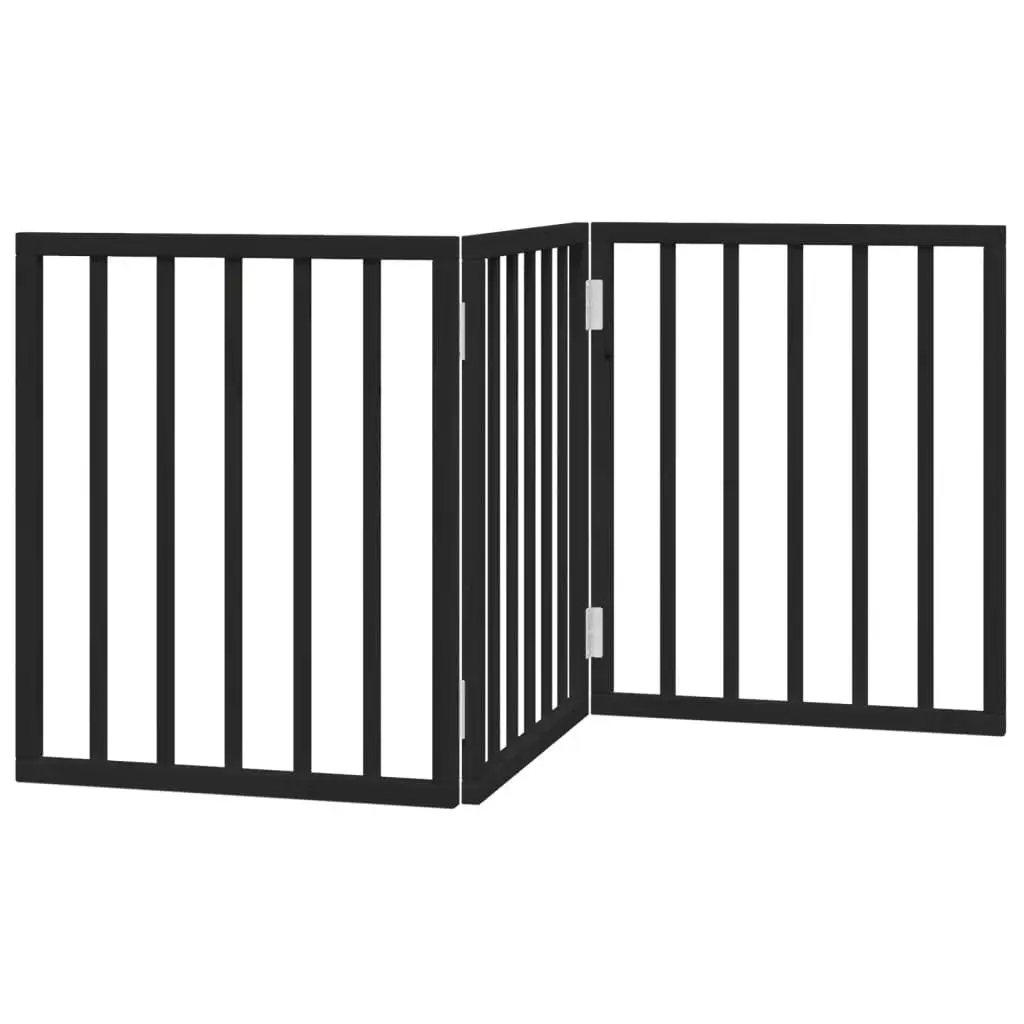 Dog Gate Black 150cm Foldable 3 Panels Poplar Wood Pet Safety Barrier