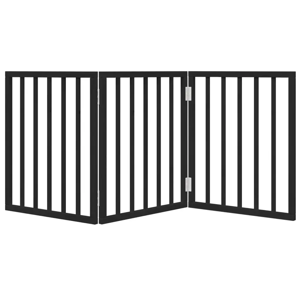 Dog Gate Black 150cm Foldable 3 Panels Poplar Wood Pet Safety Barrier