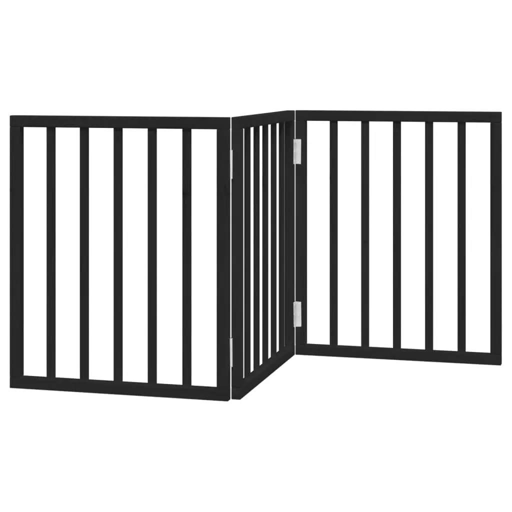 Dog Gate Black 150cm Foldable 3 Panels Poplar Wood Pet Safety Barrier