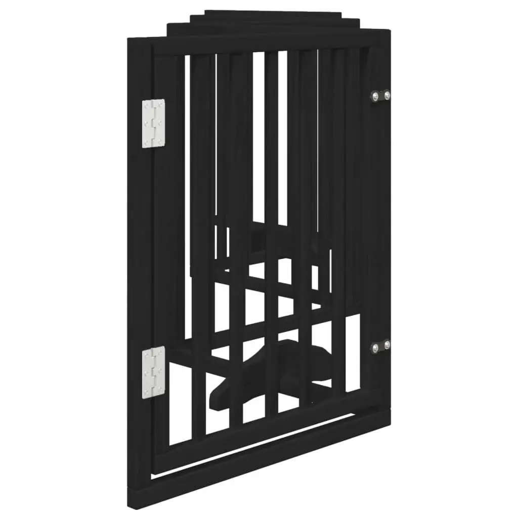 Dog Gate Black 6 Panels Foldable Poplar Wood Pet Safety Barrier