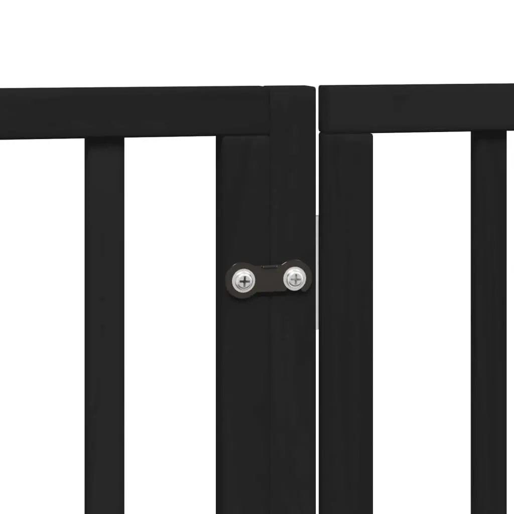 Dog Gate Black 6 Panels Foldable Poplar Wood Pet Safety Barrier