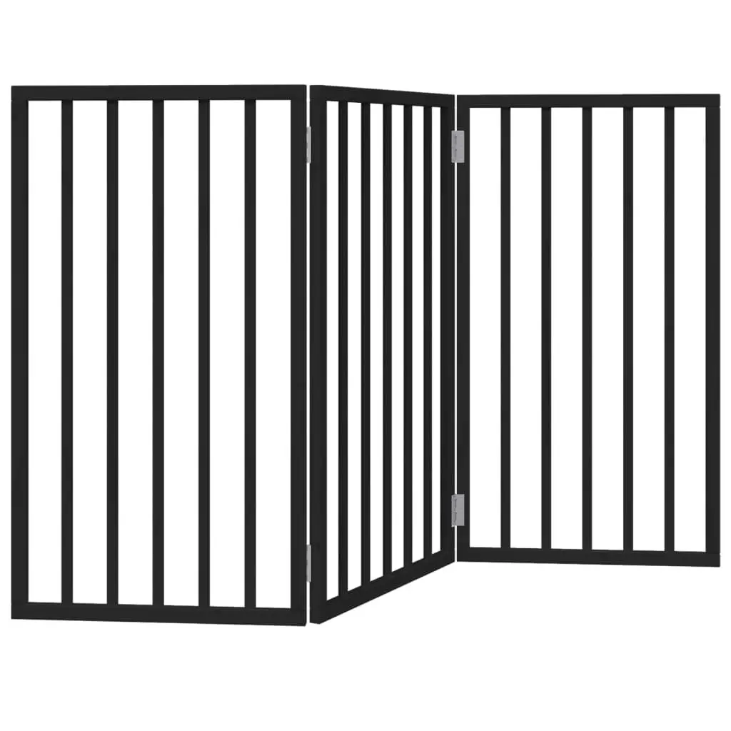 Dog Gate Black 3 Panels Foldable 150 cm Pet Safety Barrier Poplar Wood