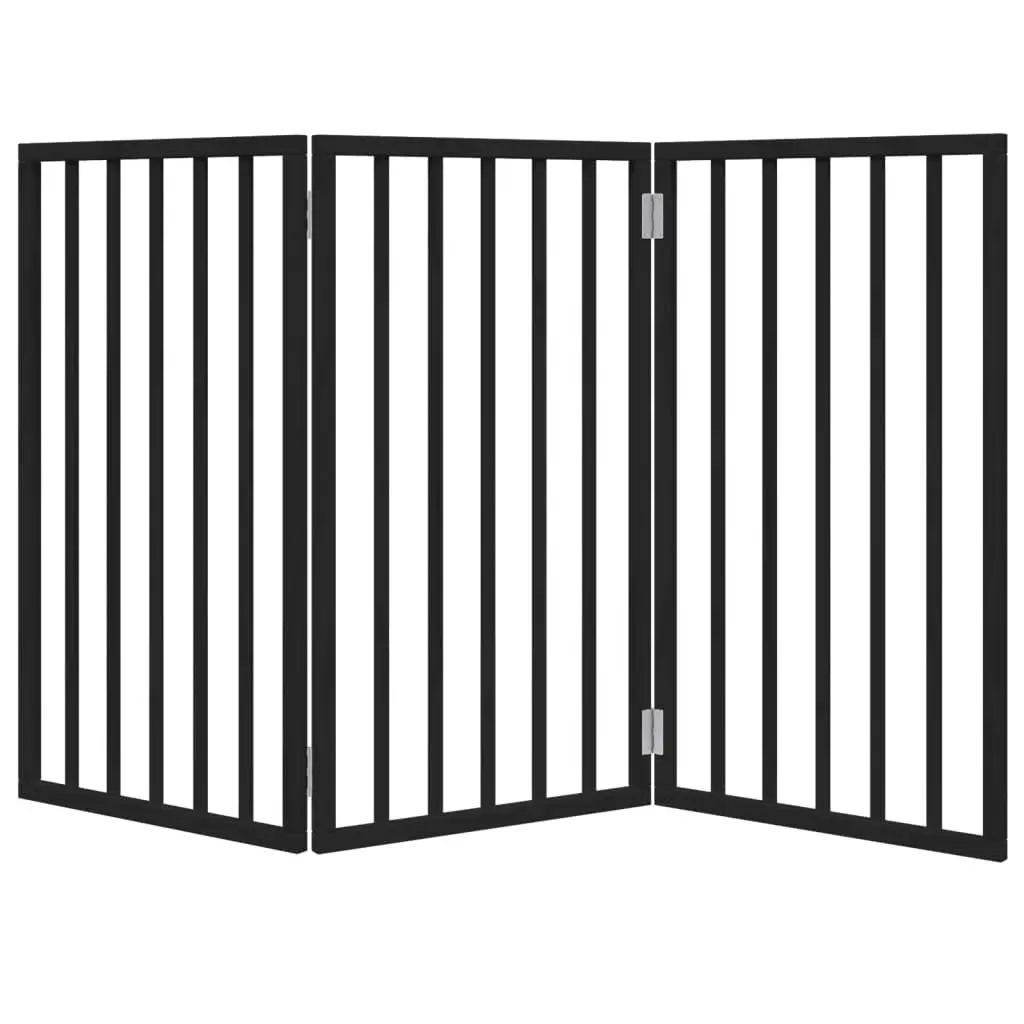 Dog Gate Black 3 Panels Foldable 150 cm Pet Safety Barrier Poplar Wood